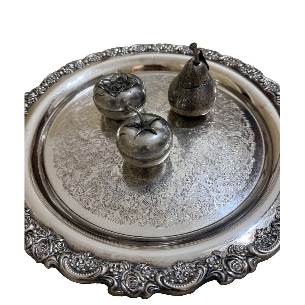 Vintage Mid Century Pewter Fruit Trinket Boxes Set of 3 Tomato Pear Persimmon